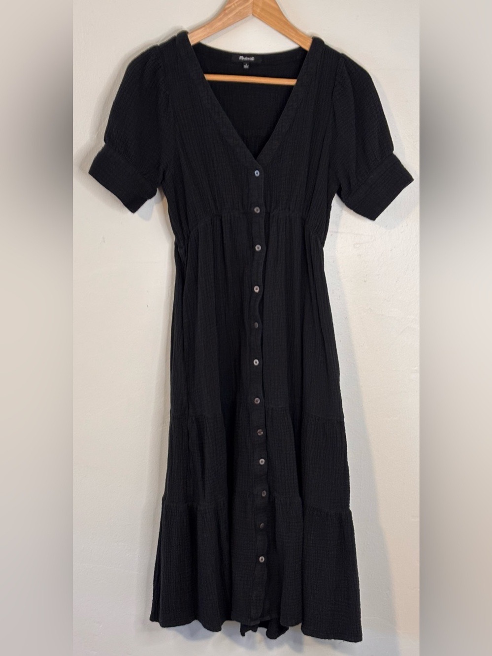Madewell Black Lightspun Tiered Button Front Midi Dress Women’s Size 0 - Picture 4 of 14